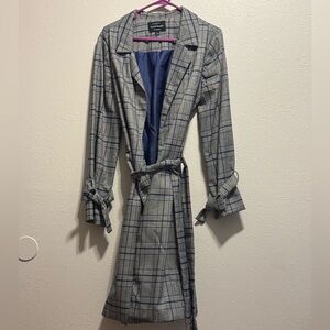 Haute Monde Gray Plaid Trench Coat